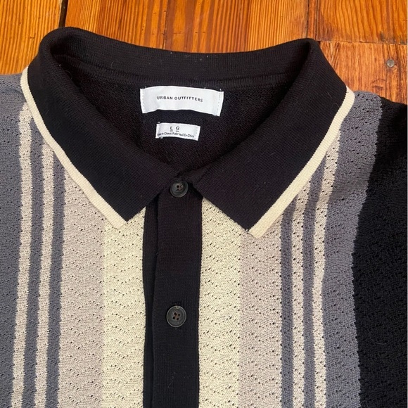 Urban Outfitters Men’s Button-Down Polo Sweater Size L Black Grey Cream Cotton - Picture 13 of 14